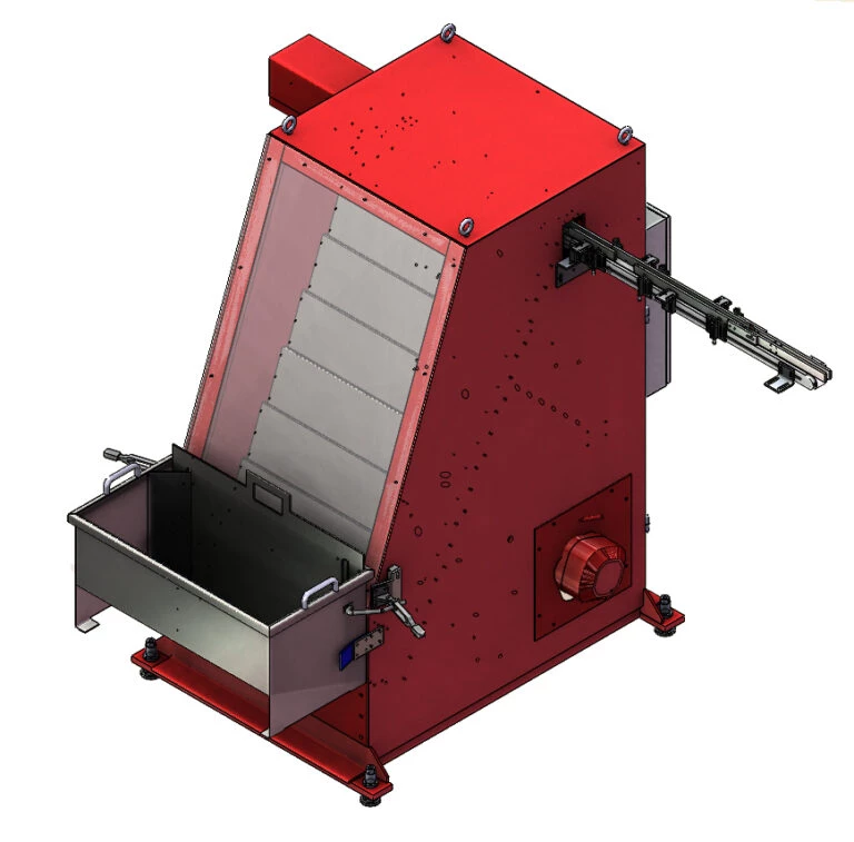 Step conveyor at the side or behind the machine. Single or double feeding of sections / turned parts.