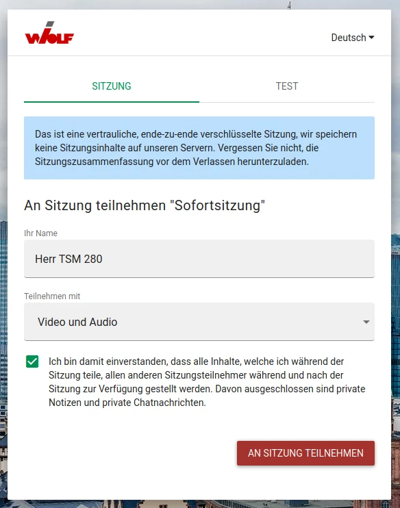 Plattform Peoplefone Video Konferenz bei Wolf Maschinenbau AG